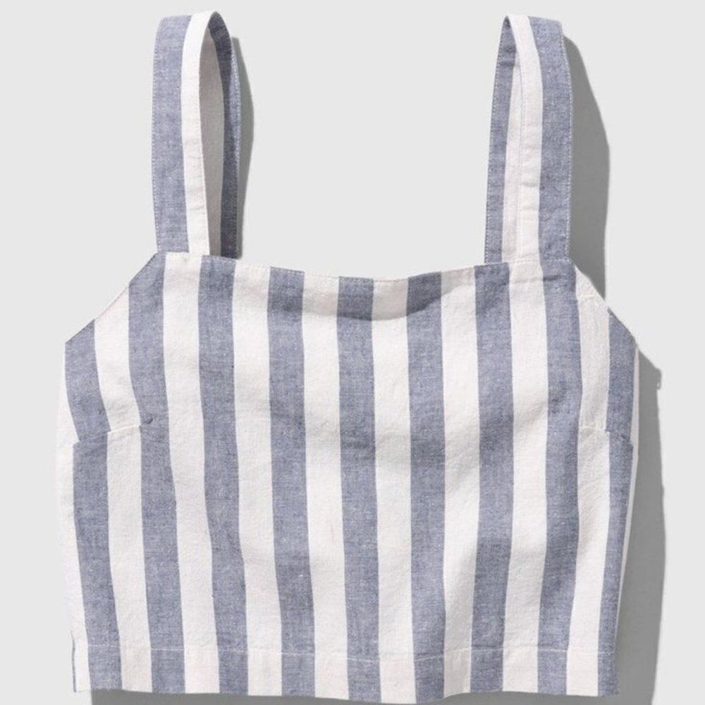SoftHemp United by Blue Cropped Tank Top Vegan  Blue &‎ White Striped NWT - Picture 3 of 3